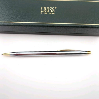 CROSS Silver Gold Ballpoint Pen with Case - Authentic Japanese Import