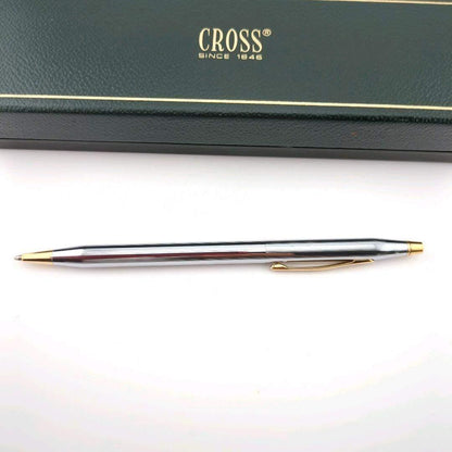 CROSS Silver Gold Ballpoint Pen with Case - Authentic Japanese Import