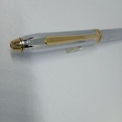 Cross Stripe Design Silver and Gold Ballpoint Pen with Case