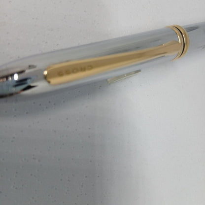Cross Stripe Design Silver and Gold Ballpoint Pen with Case