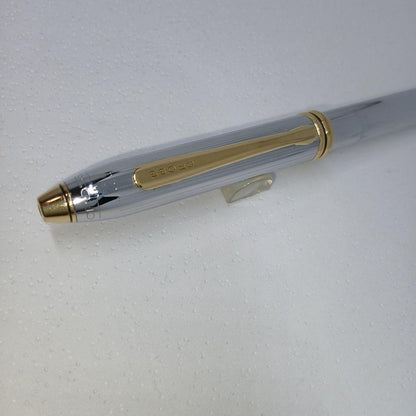 Cross Stripe Design Silver and Gold Ballpoint Pen with Case