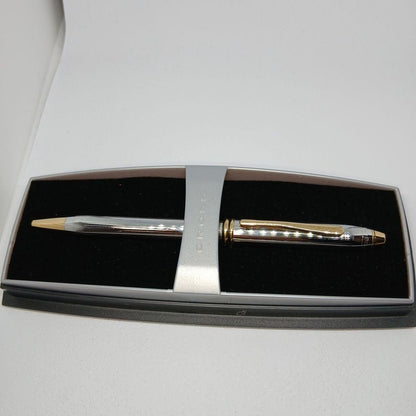 Cross Stripe Design Silver and Gold Ballpoint Pen with Case