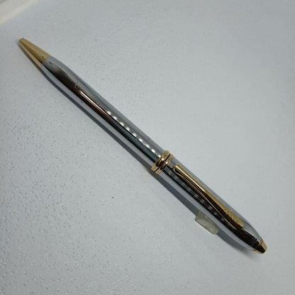 Cross Stripe Design Silver and Gold Ballpoint Pen with Case