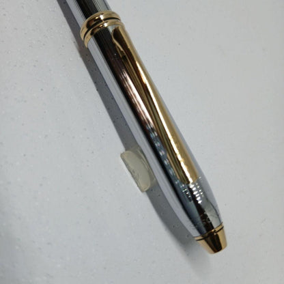 Cross Stripe Design Silver and Gold Ballpoint Pen with Case