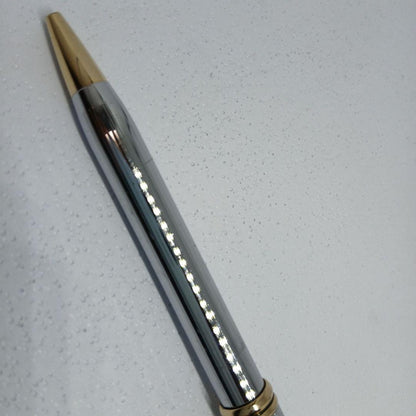 Cross Stripe Design Silver and Gold Ballpoint Pen with Case