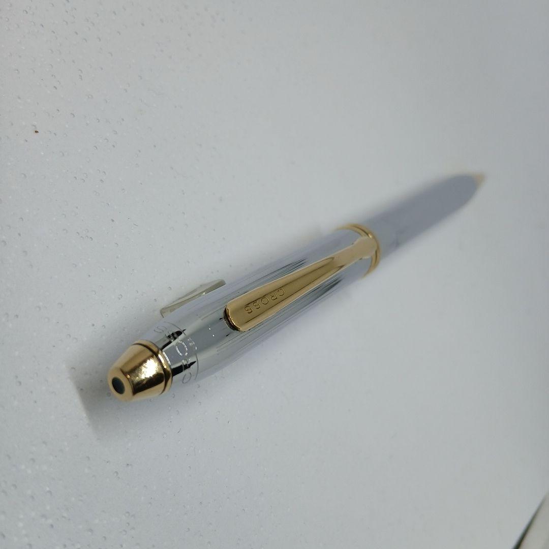 Cross Stripe Design Silver and Gold Ballpoint Pen with Case