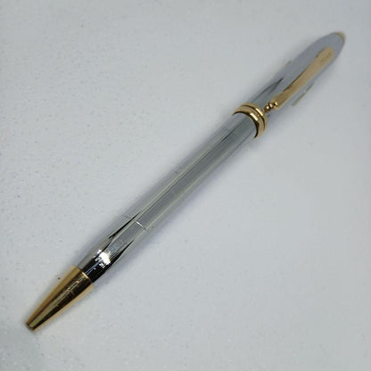 Cross Stripe Design Silver and Gold Ballpoint Pen with Case