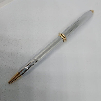Cross Stripe Design Silver and Gold Ballpoint Pen with Case