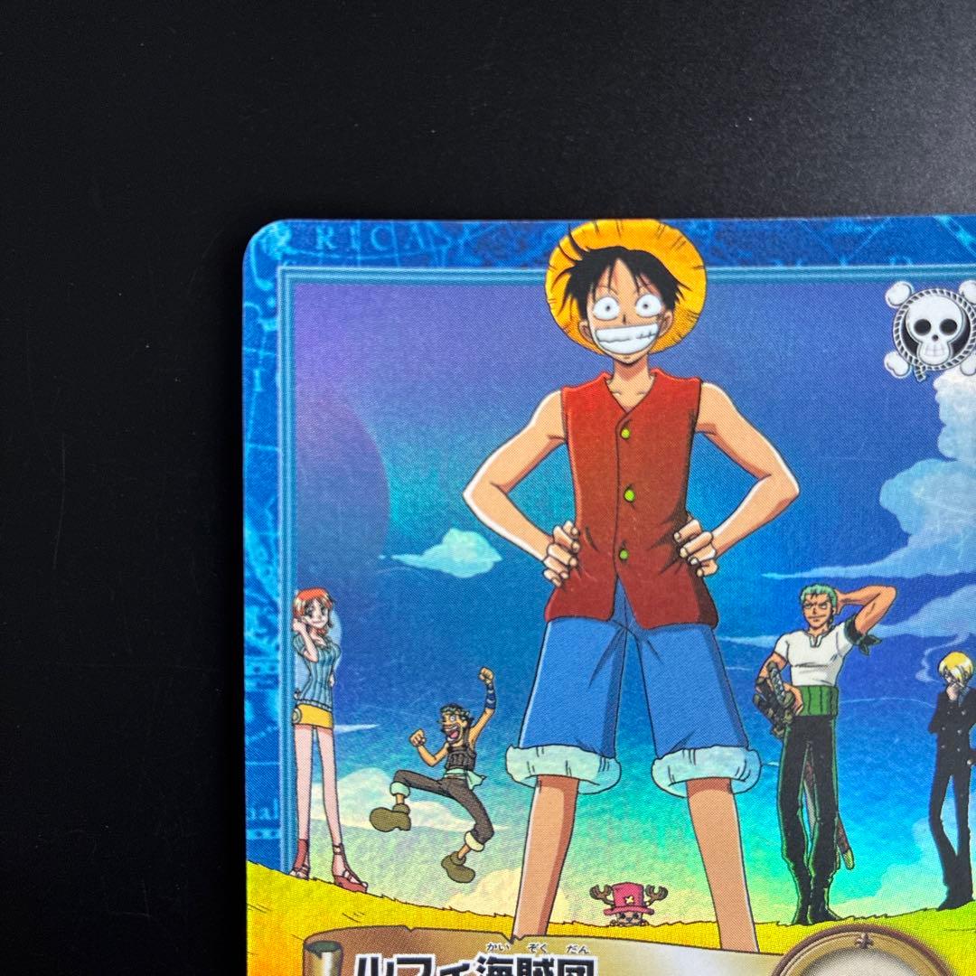 One Piece Pirate Luffy OP08 Hyper Battle Carddass Rare Kira card with creased top left edge