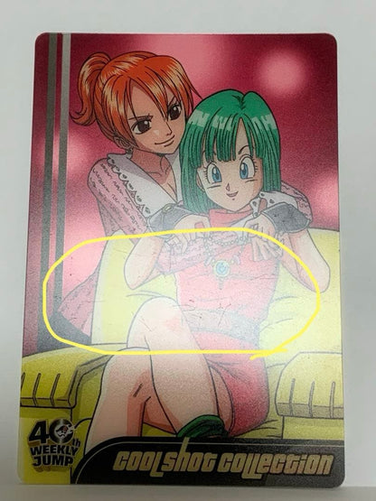 Bandai Dragon Ball X One Piece Morinaga Wafer Card No.012 featuring Bulma and Nami from Japan import