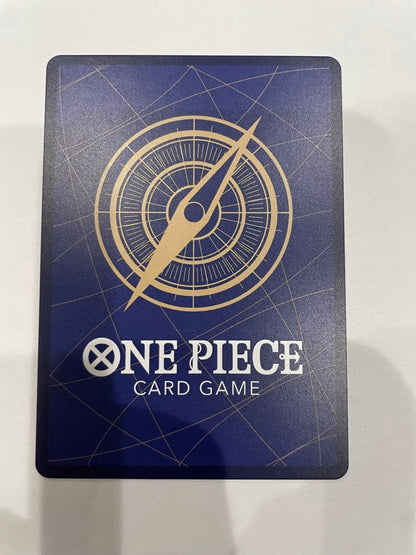 One Piece Marshall D. Teach collectible card in protective sleeve and case showing minor wear
