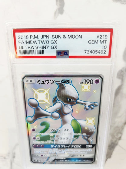 Bandai Mewtwo GX SSR SM8b Ultra Shiny Card from Sun & Moon series graded PSA 10, Japan import