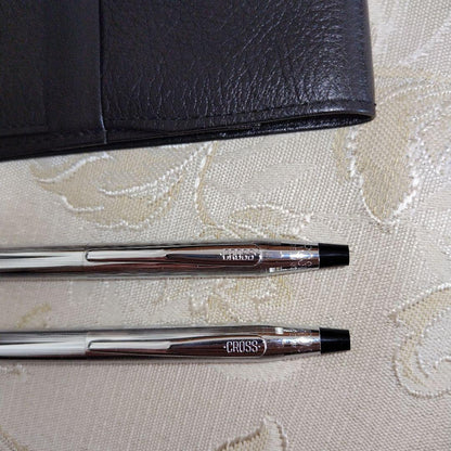Cross Brand Ballpoint Pen and Mechanical Pencil Set with Leather Case