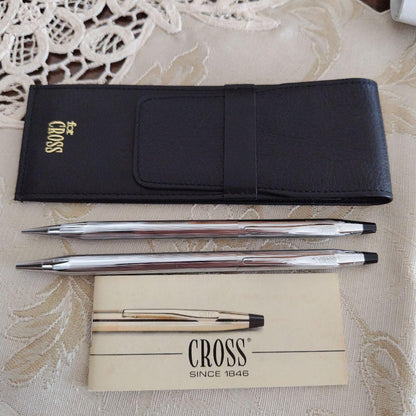 Cross Brand Ballpoint Pen and Mechanical Pencil Set with Leather Case