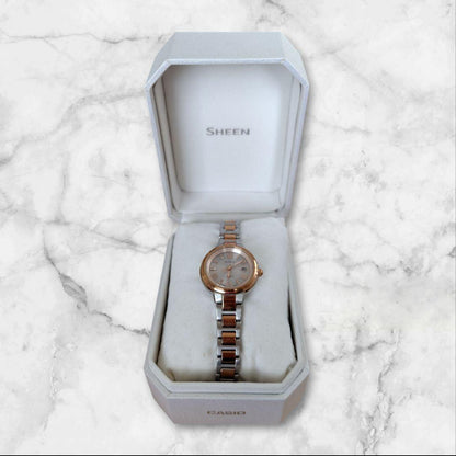 Casio Sheen Analog Watch Silver/Rose Gold — Japan Import