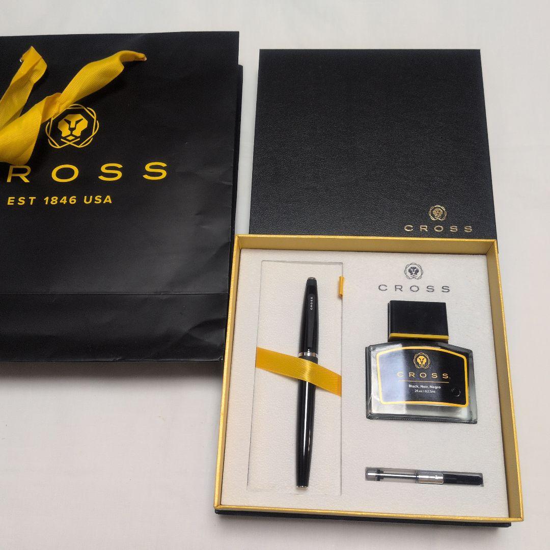 Cross Bailey Fountain Pen Gift Set with Black Body, Ink Bottle, Converter, and Paper Bag
