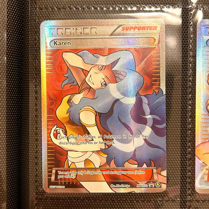 Pokemon Card Overseas Version featuring Karen Kalin Shauna with glitter and relief processing English edition