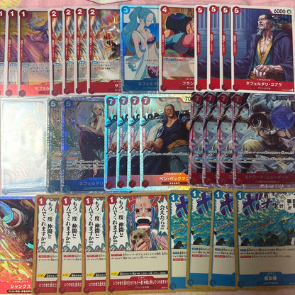 One Piece Card Game Red Blue Vivi Deck Parts Set with sleeved cards displayed