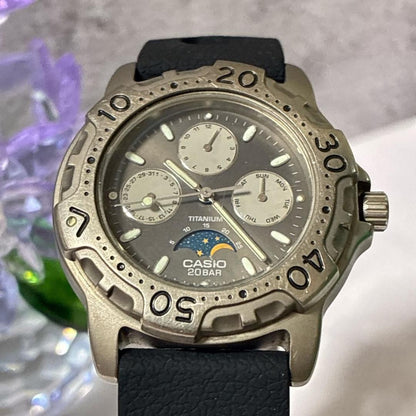 Casio MD-803 Titanium Triple Calendar Moonphase Diver Tuna Watch — Japan Import
