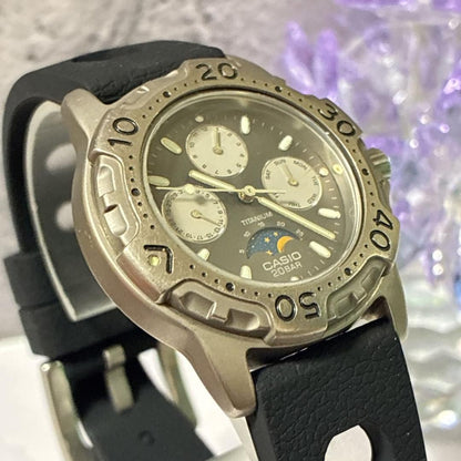 Casio MD-803 Titanium Triple Calendar Moonphase Diver Tuna Watch — Japan Import