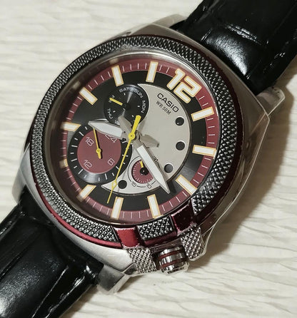 Casio Quartz Watch for Men Stylish Black and Red Dial Rare Model — Japan Import