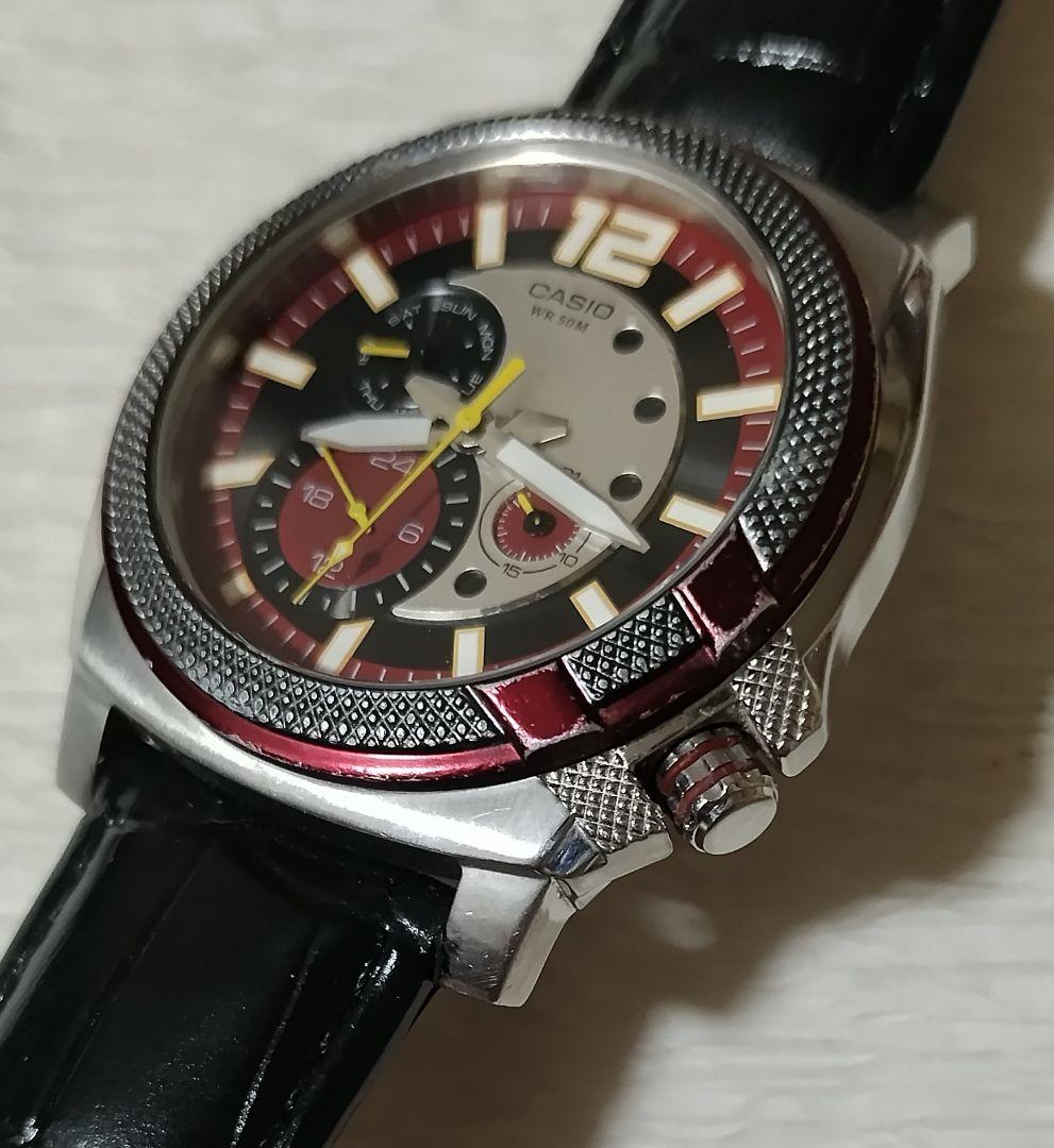 Casio Quartz Watch for Men Stylish Black and Red Dial Rare Model — Japan Import