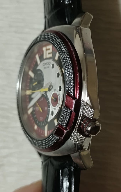 Casio Quartz Watch for Men Stylish Black and Red Dial Rare Model — Japan Import