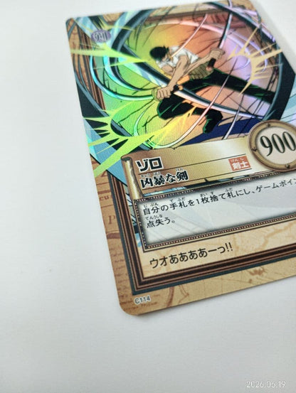 Bandai One Piece Carddass Hyper Battle Zoro C114 hologram Killer card from 2000, Japan import