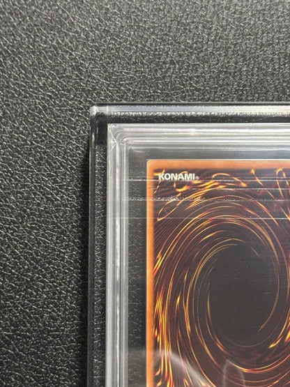 Yugioh Black Rose Dragon 20th ARS10+ card with acrylic case showing front and box with scratches