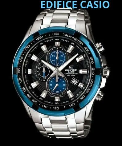 Casio Edifice Watch with Tachymeter - Black and Blue Quartz Timepiece — Japan Import