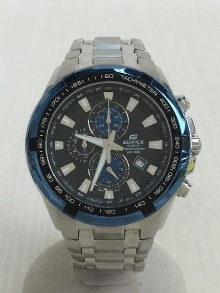 Casio Edifice Watch with Tachymeter - Black and Blue Quartz Timepiece — Japan Import