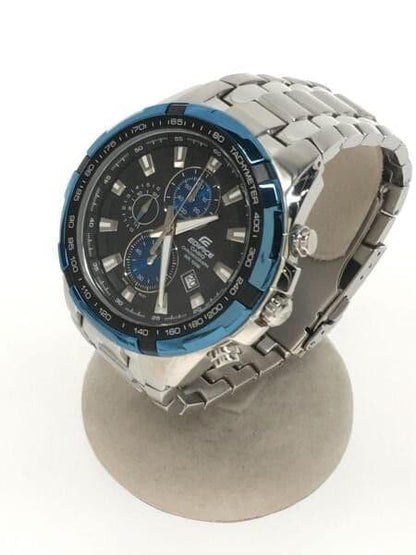 Casio Edifice Watch with Tachymeter - Black and Blue Quartz Timepiece — Japan Import