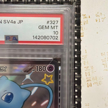 2023 Mew Ex SV4a JP SSR card with PSA 10 rating and HP 180, Japan import, displayed on white background