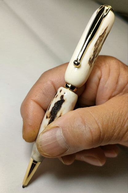 G Workshop Handmade Deer Antler Ballpoint Pen with Gold Plated Metal — Japan Import