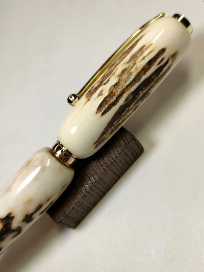 G Workshop Handmade Deer Antler Ballpoint Pen with Gold Plated Metal — Japan Import
