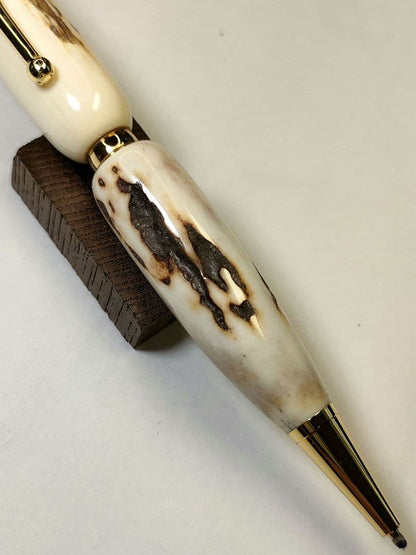 G Workshop Handmade Deer Antler Ballpoint Pen with Gold Plated Metal — Japan Import