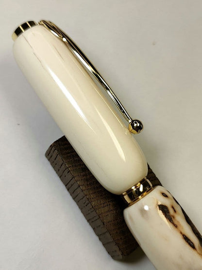 G Workshop Handmade Deer Antler Ballpoint Pen with Gold Plated Metal — Japan Import