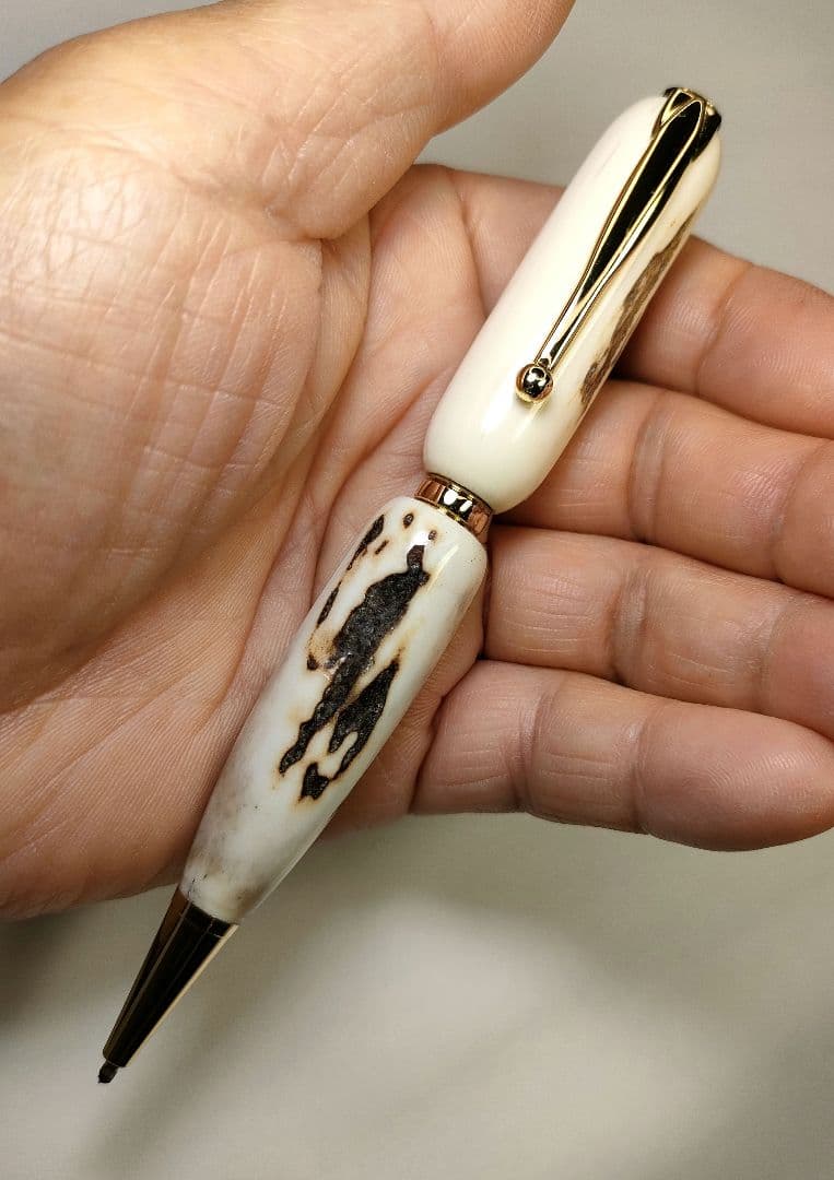 G Workshop Handmade Deer Antler Ballpoint Pen with Gold Plated Metal — Japan Import