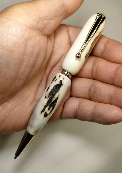 G Workshop Handmade Deer Antler Ballpoint Pen with Gold Plated Metal — Japan Import