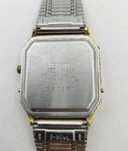 Casio AQ-525 Digital & Analog Quartz Watch with Gold Square Metal Band
