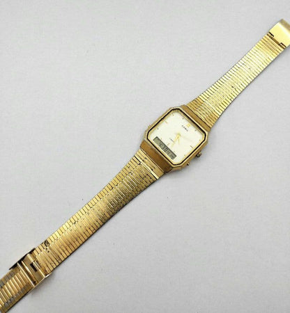 Casio AQ-525 Digital & Analog Quartz Watch with Gold Square Metal Band