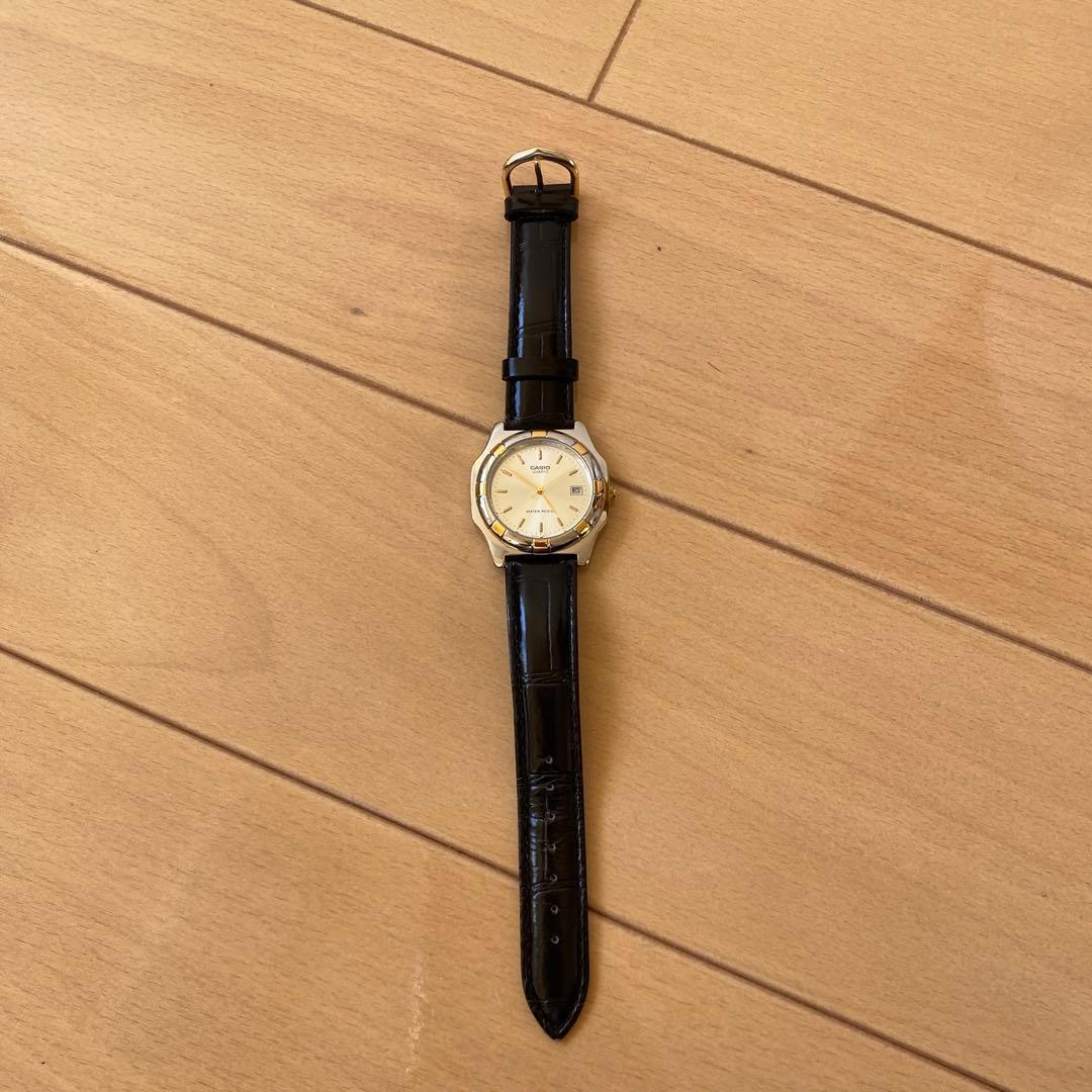 Casio Analog Quartz Watch with Gold Dial and Leather Band — Japan Import