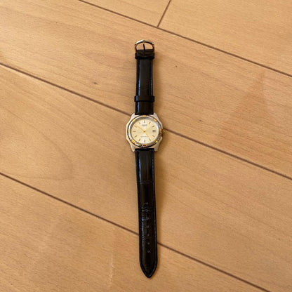 Casio Analog Quartz Watch with Gold Dial and Leather Band — Japan Import