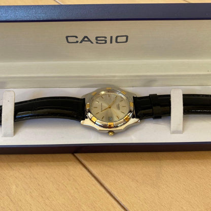 Casio Analog Quartz Watch with Gold Dial and Leather Band — Japan Import