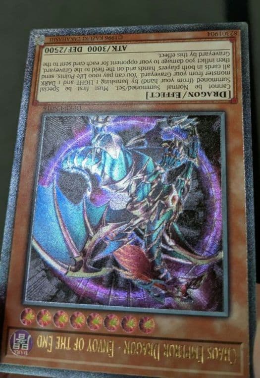 Yu-Gi-Oh English Chaos Emperor Dragon Envoy of the End Ultimate Rare card EU version showing front side