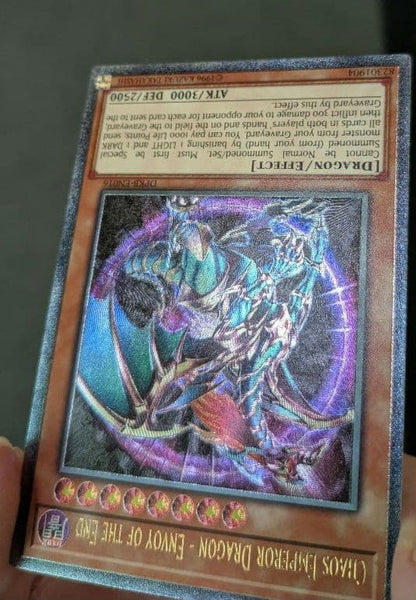 Yu-Gi-Oh English Chaos Emperor Dragon Envoy of the End Ultimate Rare card EU version showing front side