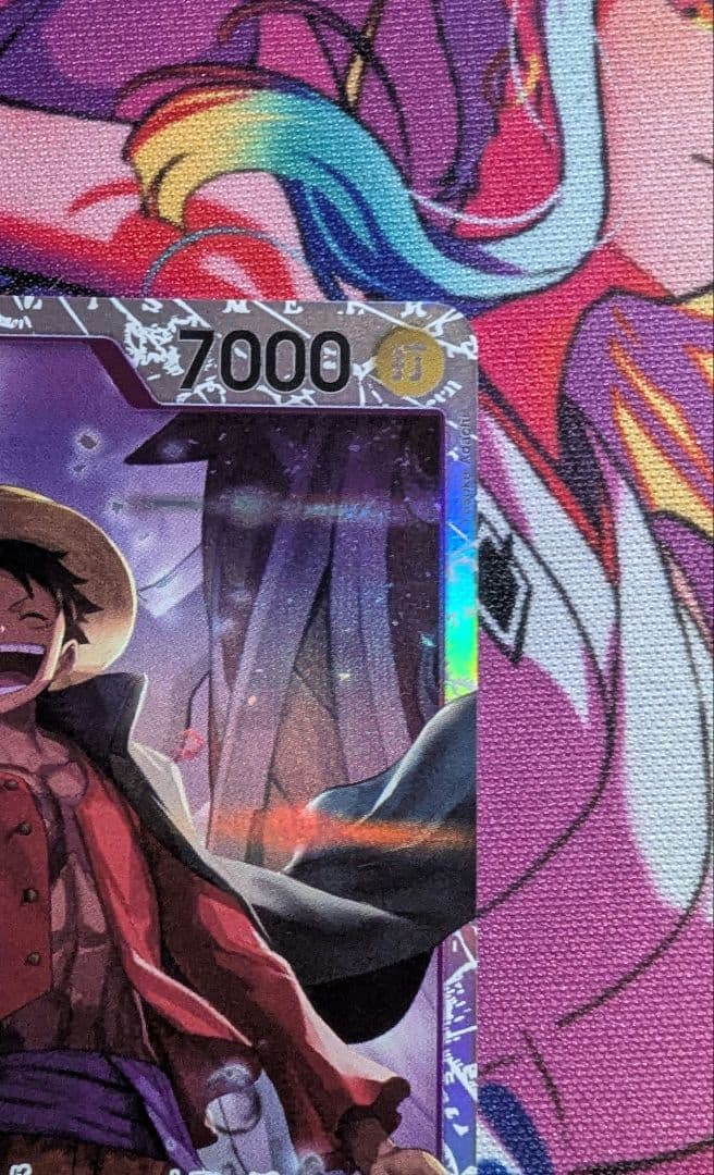 Bandai One Piece Monkey D. Luffy SR Card 001 trading card from ST26-005 series showing Whole Cake Island scene