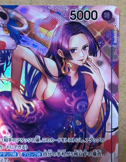One Piece Bandai Boa Hancock SR Parallel OP01-078 Japanese trading card in protective sleeve