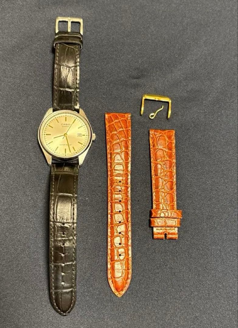 Casio Quartz Watch with Black Leather Strap and Replacement Bambi Belt