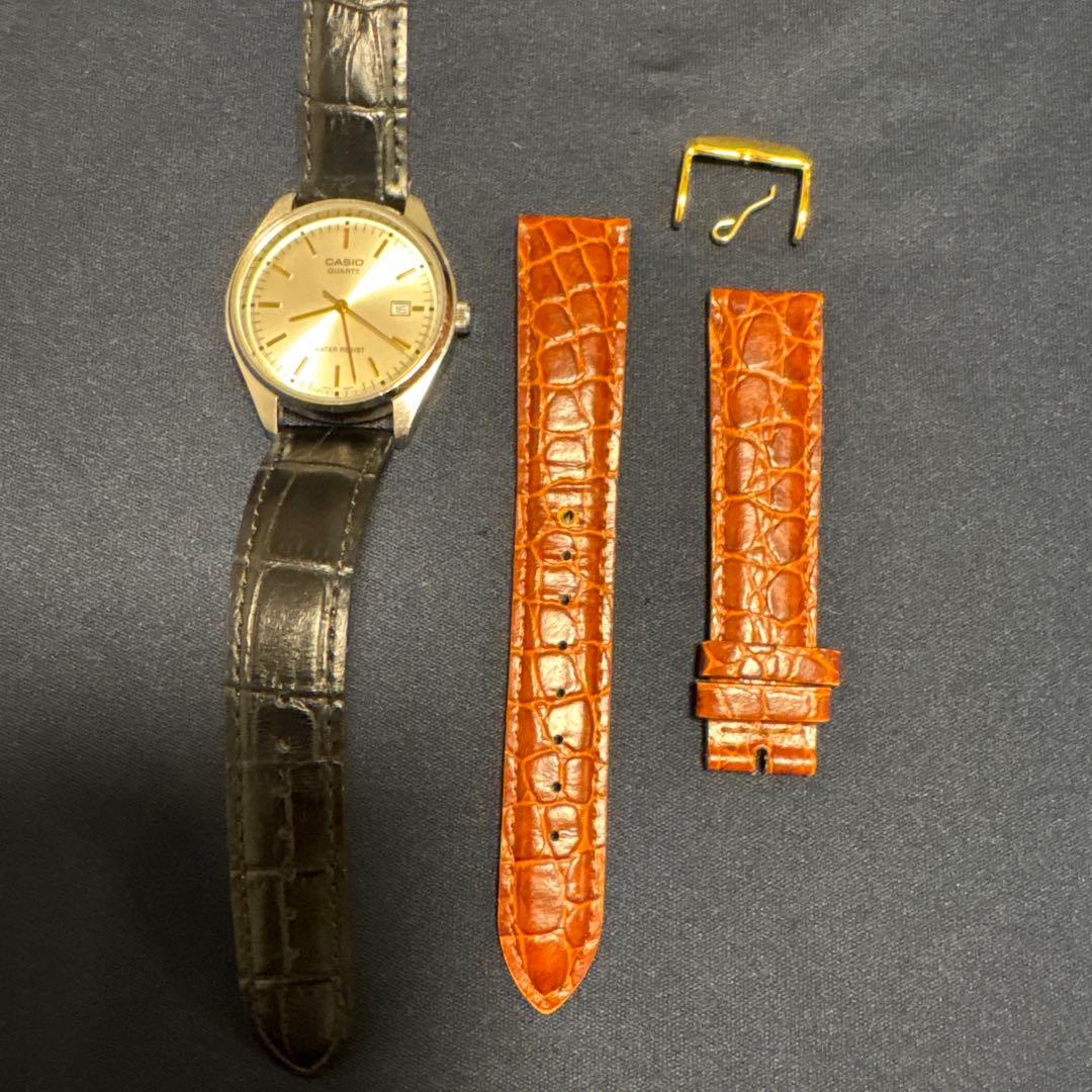 Casio Quartz Watch with Black Leather Strap and Replacement Bambi Belt